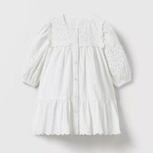 Zara White Eyelet Button-Down Dress